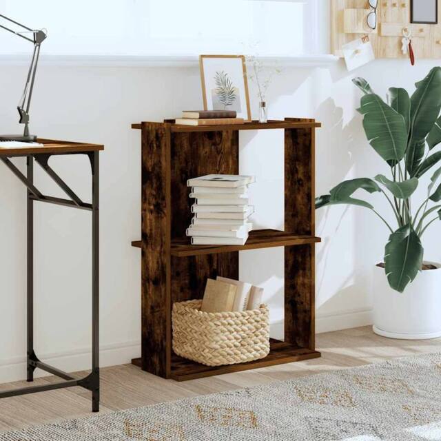 Berkfield Home Elegant Bookcase 3-Tier Smoked Oak 60x30x80 cm Engineered Wood in Brown - Size: 60 x 30 x 80 cm - image 1