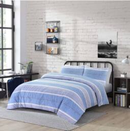 Homes-Linen Duvet Cover Set Stripes Reversible in Blue - Size: Single - thumbnail 1
