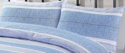Homes-Linen Duvet Cover Set Stripes Reversible in Blue - Size: Single - thumbnail 2