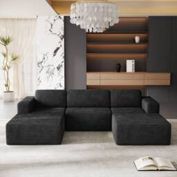 Dprodo Corduroy Modular Sofa, 303CM U Shape Couch, 25V9 in Black - thumbnail 8
