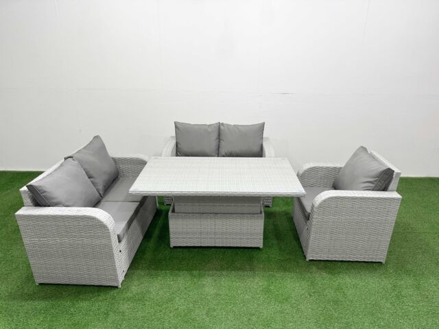 Fimous High Back Poly Rattan Garden Furniture Set w/ Reclining Chair Loveseat Sofa Adjustable Lifting Dining or Coffee Table Indoor Outdoor Patio Set - image 1