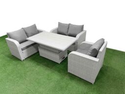 Fimous High Back Poly Rattan Garden Furniture Set w/ Reclining Chair Loveseat Sofa Adjustable Lifting Dining or Coffee Table Indoor Outdoor Patio Set - thumbnail 2
