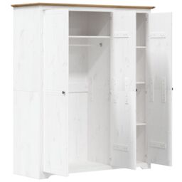 Berkfield Home Wardrobe BODO White & Brown 151.5x52x176.5cm Solid Wood Pine - Size: 151.5x52x176.5 cm - thumbnail 4