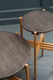 Orsina Set of 2 Round Black Marble Side Tables, Black Marble Tops on Gold‑Finish Tripod Iron Frames, Accent Tables in Gold - thumbnail 2