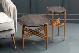 Orsina Set of 2 Round Black Marble Side Tables, Black Marble Tops on Gold‑Finish Tripod Iron Frames, Accent Tables in Gold - thumbnail 3