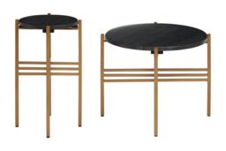 Orsina Set of 2 Round Black Marble Side Tables, Black Marble Tops on Gold‑Finish Tripod Iron Frames, Accent Tables in Gold - thumbnail 4