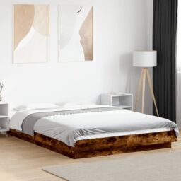 Berkfield Home Bed Frame with LED Lights without Mattress Smoked Oak 120x200cm in Brown - Size: Small Double - thumbnail 1