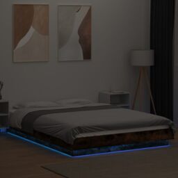 Berkfield Home Bed Frame with LED Lights without Mattress Smoked Oak 120x200cm in Brown - Size: Small Double - thumbnail 4