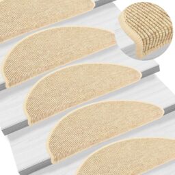 Berkfield Home Stair Mats Self-adhesive Sisal-Look 15 pcs 65x21x4 cm Beige - Size: Medium - thumbnail 1