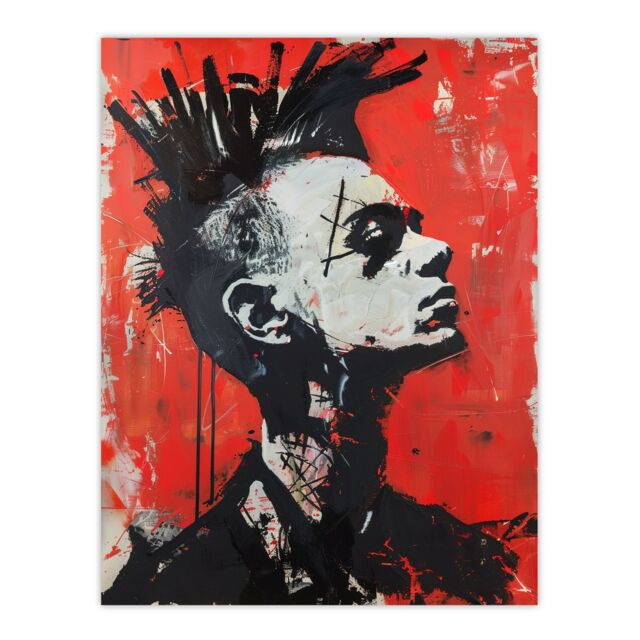 "Artery8 Punk Mohawk Modern Portrait Street Art Goth Wall Art Print in Red - Size: W12"" x H16""" - image 1