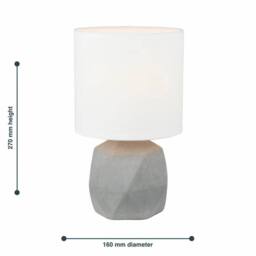 EONLION 27cm Concrete Table Lamp Bedside Light with White Shade in Grey - thumbnail 2