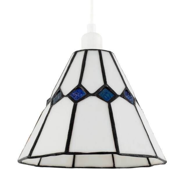 Happy Homewares White Glass Tiffany Pendant Light Shade with Midnight Blue Diamonds - image 1