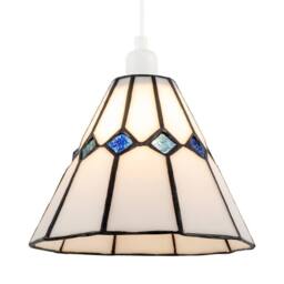 Happy Homewares White Glass Tiffany Pendant Light Shade with Midnight Blue Diamonds - thumbnail 2
