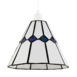 Happy Homewares White Glass Tiffany Pendant Light Shade with Midnight Blue Diamonds - thumbnail 1