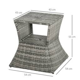 OUTSUNNY Rattan Side Table Outdoor Tea Coffee Table w/ Umbrella Hole for Bistro Garden in Grey - thumbnail 3