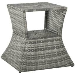 OUTSUNNY Rattan Side Table Outdoor Tea Coffee Table w/ Umbrella Hole for Bistro Garden in Grey - thumbnail 2