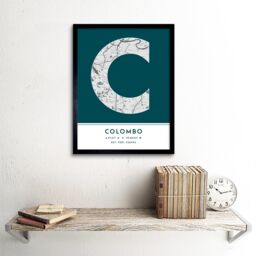 "Wee Blue Coo Wall Art Print Colombo Sri Lanka City Map Modern Typography Stylish Letter Framed Word in Teal - Size: W12"" x H16""" - thumbnail 2