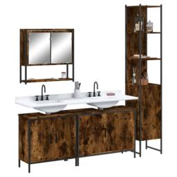 Berkfield Home 4 Piece Bathroom Furniture Set Smoked Oak Engineered Wood in Brown - thumbnail 2