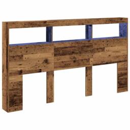 Berkfield Home Headboard Cabinet with LED Old Wood 180x17x102 cm in Brown - Size: 180 x 17 x 102 cm - thumbnail 1