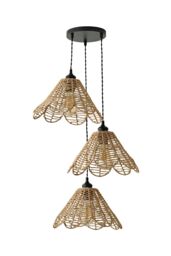 ValueLights Vine Rattan Flower Shade 3 Drop Cluster Black Ceiling Pendant Light with Bulbs in Natural - thumbnail 6