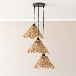 ValueLights Vine Rattan Flower Shade 3 Drop Cluster Black Ceiling Pendant Light with Bulbs in Natural - thumbnail 3