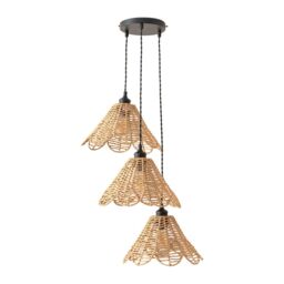 ValueLights Vine Rattan Flower Shade 3 Drop Cluster Black Ceiling Pendant Light with Bulbs in Natural - thumbnail 2