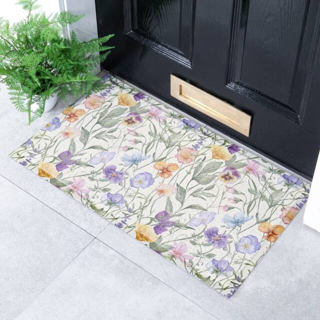 Artsy Mats Watercolour Wild Flowers Doormat - Size: 60 cm x 90 cm - image 1