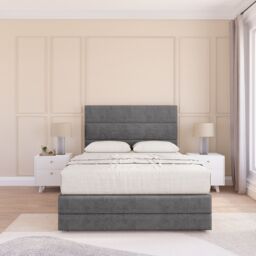 "Sloomy Monaco Plush Bed Set, No Drawers Mattress & 26"" Headboard in Dark Grey - Size: Double" - thumbnail 1