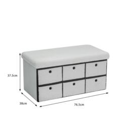 FORGEVIO Ottoman 6 Drawer Storage Chest Boucle Cream Fabric Folding Sturdy - thumbnail 2