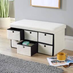 FORGEVIO Ottoman 6 Drawer Storage Chest Boucle Cream Fabric Folding Sturdy - thumbnail 4