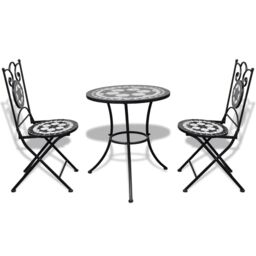 Berkfield Home 3 Piece Bistro Set Ceramic Tile Black & White - thumbnail 2