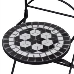 Berkfield Home 3 Piece Bistro Set Ceramic Tile Black & White - thumbnail 5