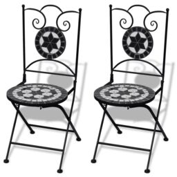 Berkfield Home 3 Piece Bistro Set Ceramic Tile Black & White - thumbnail 3
