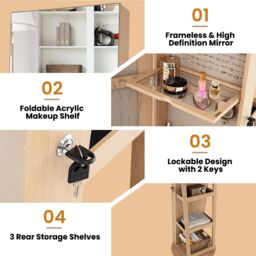 Costway 360° Rotating Jewelry Armoire Standing Jewelry & Makeup Cabinet in Natural - thumbnail 6