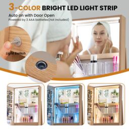 Costway 360° Rotating Jewelry Armoire Standing Jewelry & Makeup Cabinet in Natural - thumbnail 7