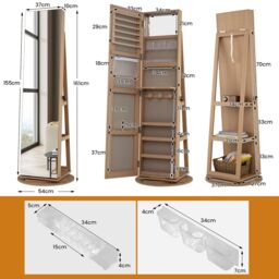 Costway 360° Rotating Jewelry Armoire Standing Jewelry & Makeup Cabinet in Natural - thumbnail 2