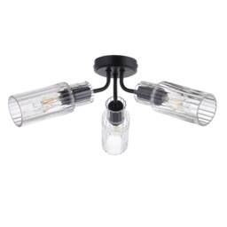 First Choice Lighting Portland - Matt Black with Clear Glass 3 Light Flush Ceiling Fitting