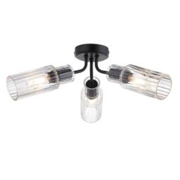First Choice Lighting Portland - Matt Black with Clear Glass 3 Light Flush Ceiling Fitting - thumbnail 5