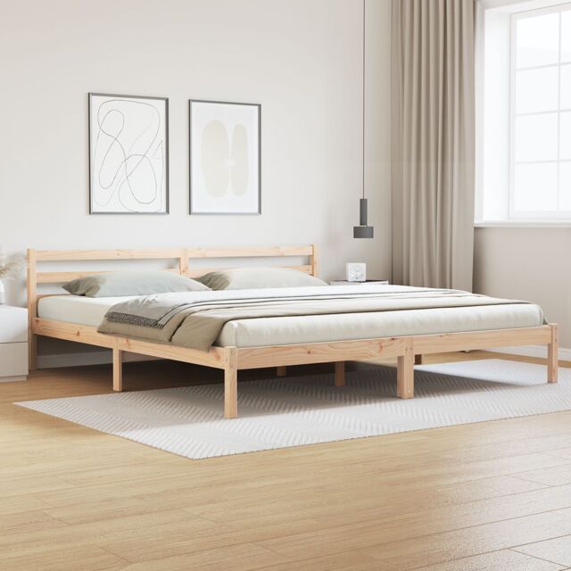 Berkfield Home Bed Frame with Headboard 200x220 cm Solid Wood Pine in Brown - image 1