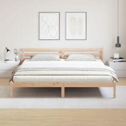 Berkfield Home Bed Frame with Headboard 200x220 cm Solid Wood Pine in Brown - thumbnail 4