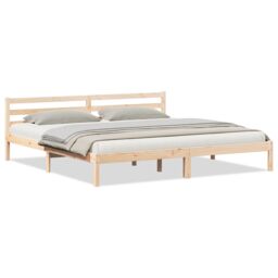 Berkfield Home Bed Frame with Headboard 200x220 cm Solid Wood Pine in Brown - thumbnail 3