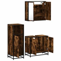 Berkfield Home 3 Piece Bathroom Furniture Set Smoked Oak Engineered Wood in Brown - thumbnail 6
