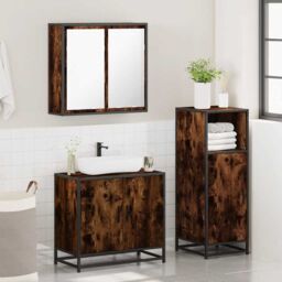 Berkfield Home 3 Piece Bathroom Furniture Set Smoked Oak Engineered Wood in Brown - thumbnail 4