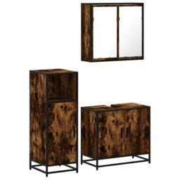 Berkfield Home 3 Piece Bathroom Furniture Set Smoked Oak Engineered Wood in Brown - thumbnail 2