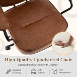 Costway Rolling Faux Leather Office Chair Modern Upholstered Task Chair in Brown - thumbnail 4