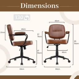 Costway Rolling Faux Leather Office Chair Modern Upholstered Task Chair in Brown - thumbnail 2