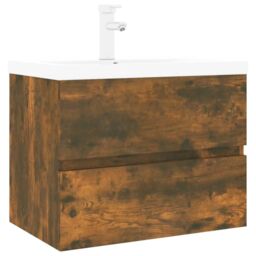 Berkfield Home Sink Cabinet with Built-in Basin Smoked Oak Engineered Wood in Brown - thumbnail 2