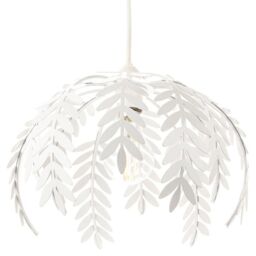 Happy Homewares Traditional Fern Leaf Design Ceiling Pendant Light Shade in Shiny in White - thumbnail 1