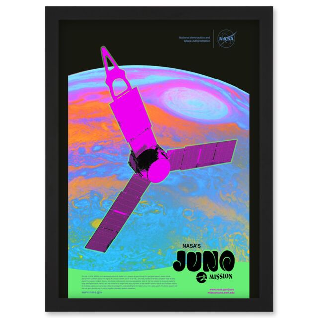 Artery8 NASA Jupiter Juno Mission Psychedelic Artwork Framed Wall Art Print A4 in Black - image 1