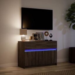 Berkfield Home TV Cabinet with LED Brown Oak 91x34x61 cm Engineered Wood - Size: 91 x 34 x 61 cm - thumbnail 5